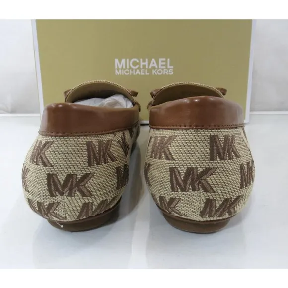 Michael Kors Juliette Moccasin Driver Flat Shoes MK Beige / Ebony Brown Size 7