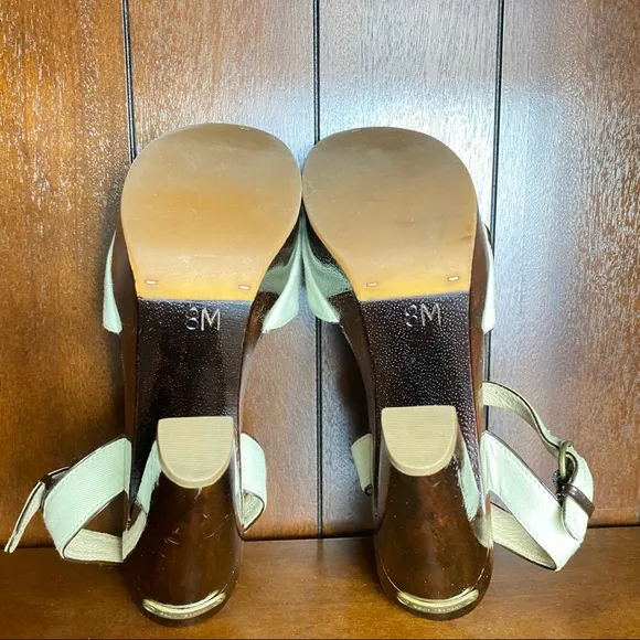 Michael Kors Leather Platform Wood Block Heel with Gold Logo Size 8M
