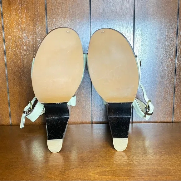 Michael Kors Leather Platform Wood Block Heel with Gold Logo Size 8M