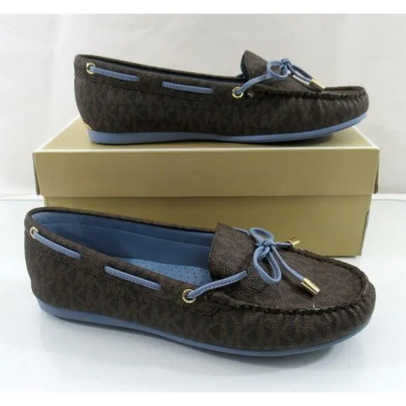 Michael Kors Sutton Moccasin Driver Flat Shoes Chambray Brown / Blue Size 7