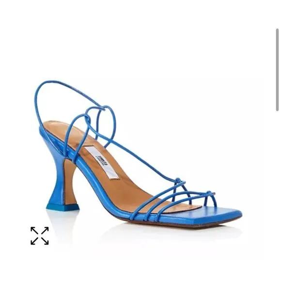 MIISTA Sally Thin Straps Square Toe Sculptural Heel Sandals in Blue Size 40 10