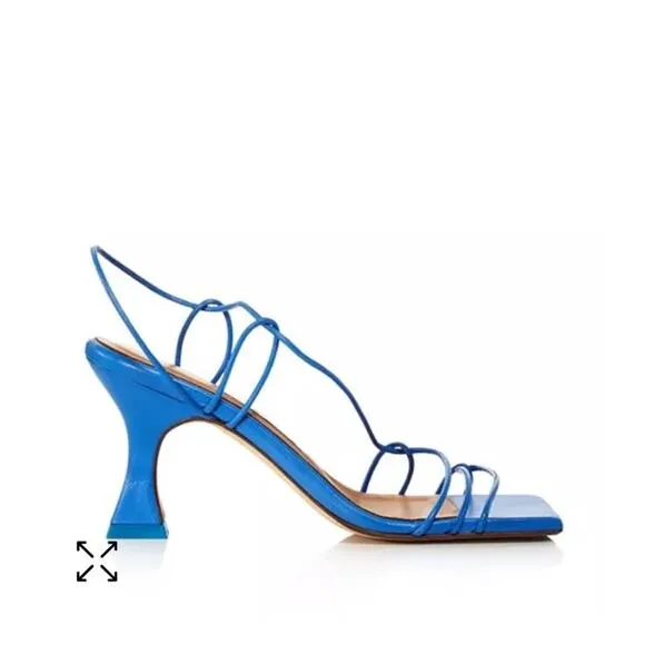 MIISTA Sally Thin Straps Square Toe Sculptural Heel Sandals in Blue Size 40 10
