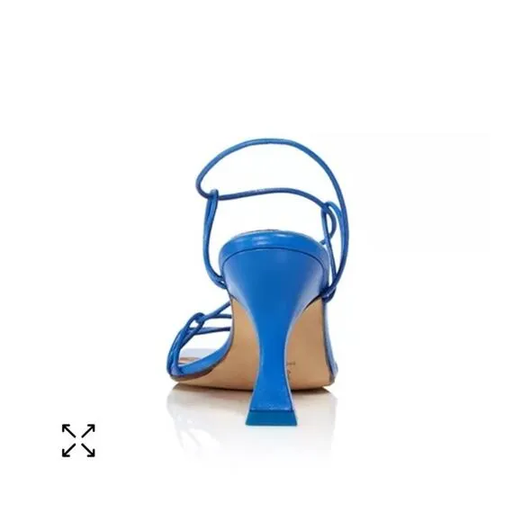 MIISTA Sally Thin Straps Square Toe Sculptural Heel Sandals in Blue Size 40 10