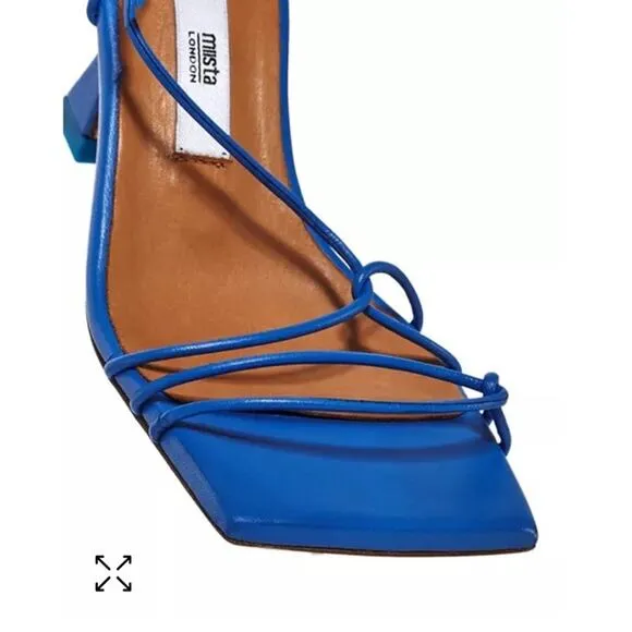 MIISTA Sally Thin Straps Square Toe Sculptural Heel Sandals in Blue Size 40 10