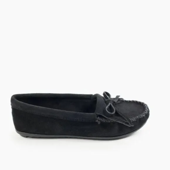 Minnetonka - Women's Kilty Suede Moccasins Black Suede - Size 6 M