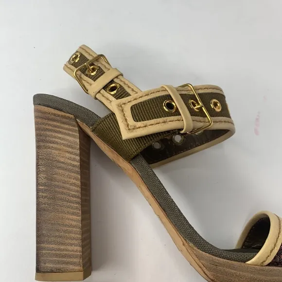 MIU MIU olive canvas double buckle glitter strap sandals