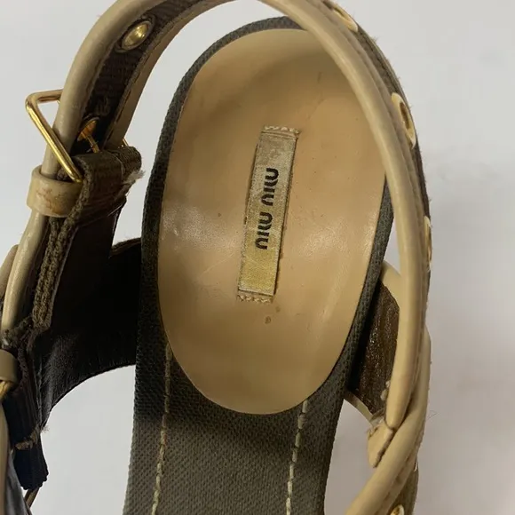 MIU MIU olive canvas double buckle glitter strap sandals