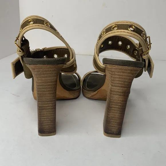 MIU MIU olive canvas double buckle glitter strap sandals