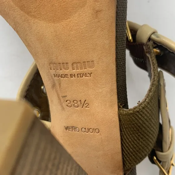 MIU MIU olive canvas double buckle glitter strap sandals