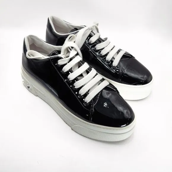 Miu Miu Patent Leather Sneakers Black Crystal Sole Platform Shoes Size US 9