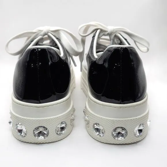 Miu Miu Patent Leather Sneakers Black Crystal Sole Platform Shoes Size US 9