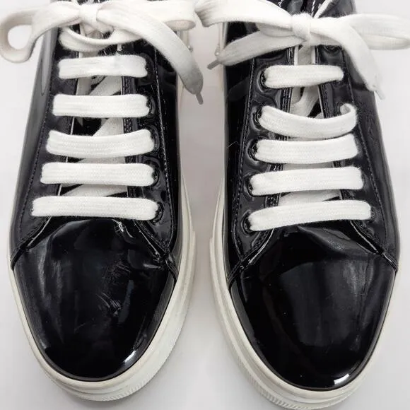 Miu Miu Patent Leather Sneakers Black Crystal Sole Platform Shoes Size US 9