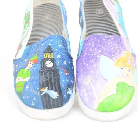 MUST SEE! Hand-painted Tinkerbell | Peter Pan Slip On Sneakers Women's 8