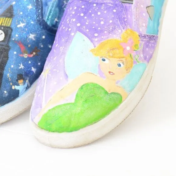 MUST SEE! Hand-painted Tinkerbell | Peter Pan Slip On Sneakers Women's 8
