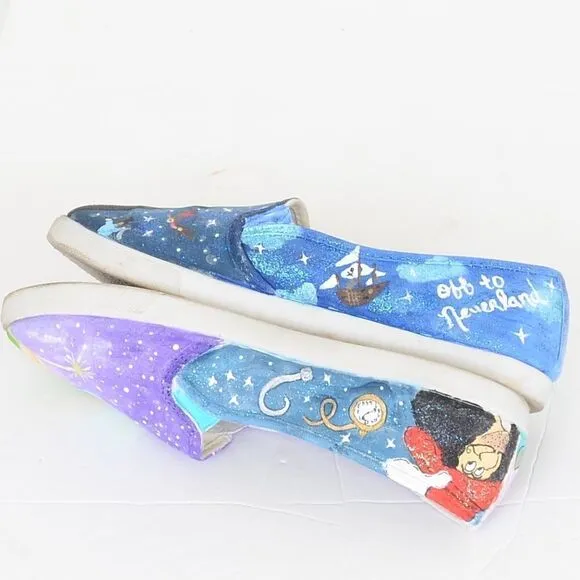 MUST SEE! Hand-painted Tinkerbell | Peter Pan Slip On Sneakers Women's 8