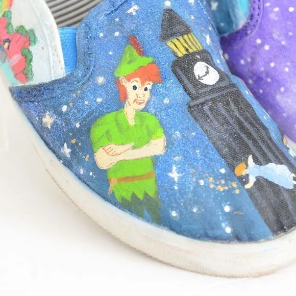 MUST SEE! Hand-painted Tinkerbell | Peter Pan Slip On Sneakers Women's 8
