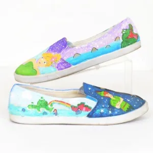 MUST SEE! Hand-painted Tinkerbell | Peter Pan Slip On Sneakers Women's 8