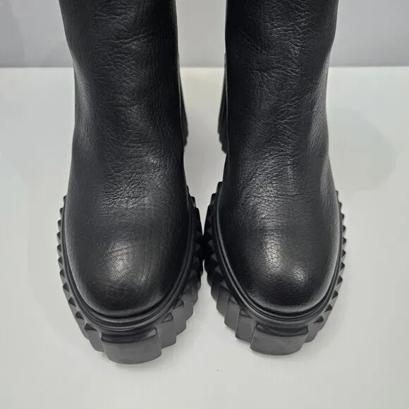 NEW AGL Tiggy Ankle Bootie Combat Platform Chunky Black Leather EU Size 40.5