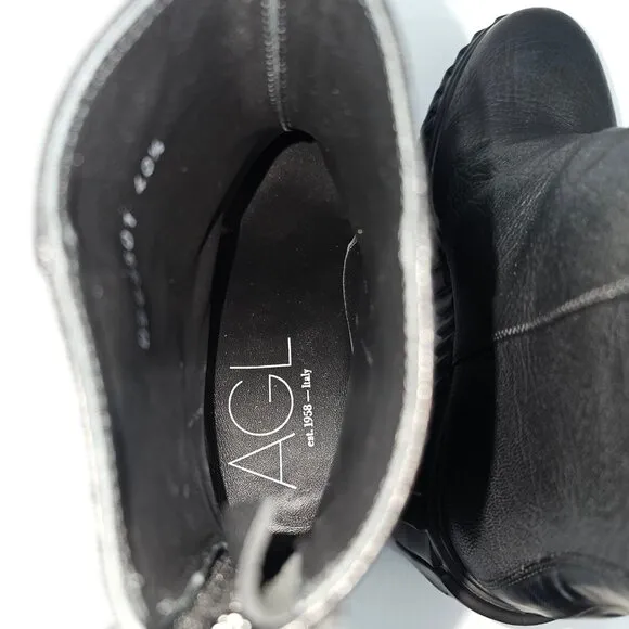 NEW AGL Tiggy Ankle Bootie Combat Platform Chunky Black Leather EU Size 40.5