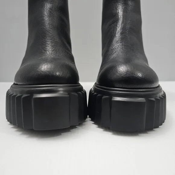 NEW AGL Tiggy Ankle Bootie Combat Platform Chunky Black Leather EU Size 40.5