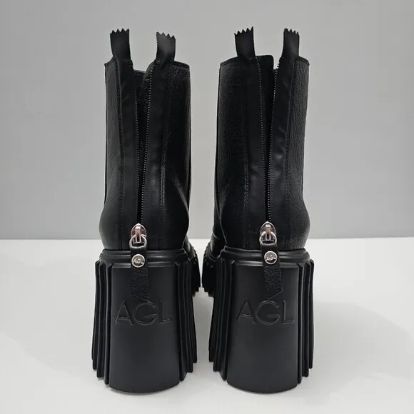 NEW AGL Tiggy Ankle Bootie Combat Platform Chunky Black Leather EU Size 40.5