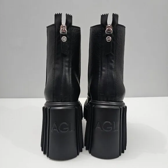 NEW AGL Tiggy Ankle Bootie Combat Platform Chunky Black Leather EU Size 40.5