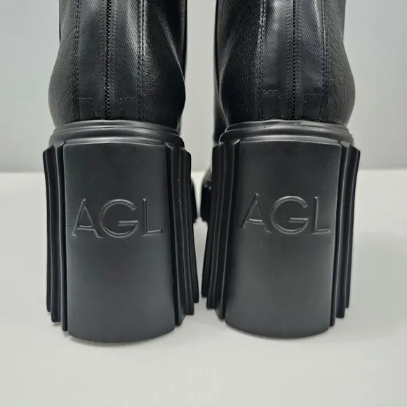 NEW AGL Tiggy Ankle Bootie Combat Platform Chunky Black Leather EU Size 40.5