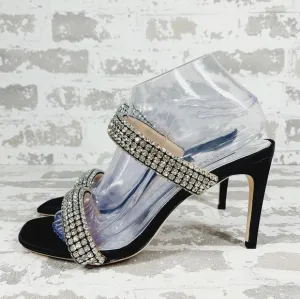 NEW Badgley Mischka Sade Black Rhinestone Heeled Summer Sandals A500