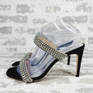NEW Badgley Mischka Sade Black Rhinestone Heeled Summer Sandals A725