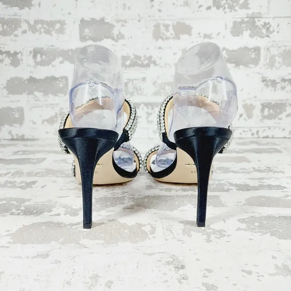 NEW Badgley Mischka Sade Black Rhinestone Heeled Summer Sandals A725