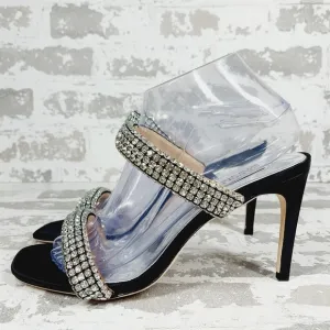 NEW Badgley Mischka Sade Black Rhinestone Heeled Summer Sandals B526