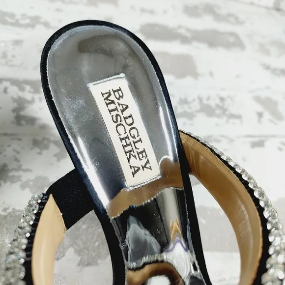 NEW Badgley Mischka Sade Black Rhinestone Heeled Summer Sandals B526