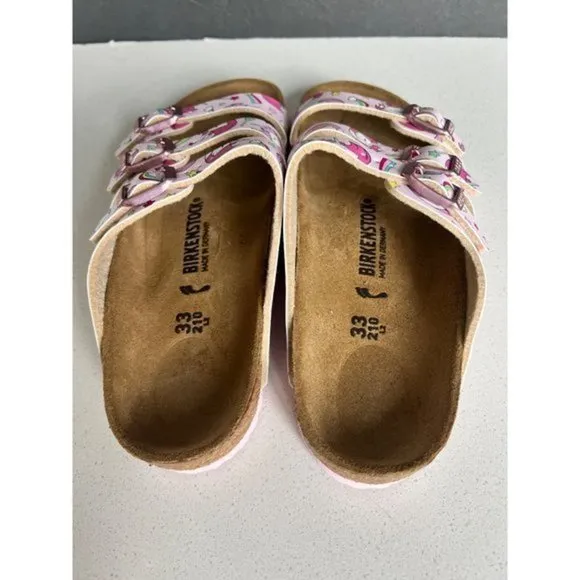 NEW BIRKENSTOCK Florida Kids Birko-Flor FLOWER SLIDE SANDALS SIZE 33