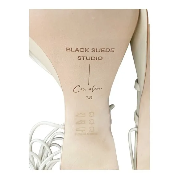 NEW Black Suede Studio Cream Platform Heels Sasha Sandals Wrap Ankle Tie Size 38