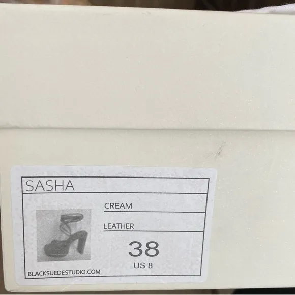 NEW Black Suede Studio Cream Platform Heels Sasha Sandals Wrap Ankle Tie Size 38