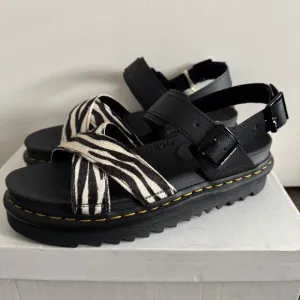 New Dr. Martens Voss II Zebra Sandals Black White Cross Buckle Straps Sz 11