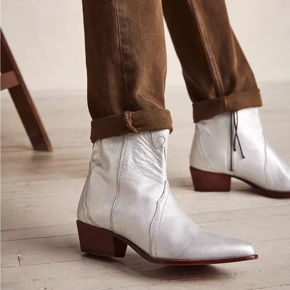 NEW Free People Frontier Silver Cowboy Cowgirl Western Boot Bootie Sz 38