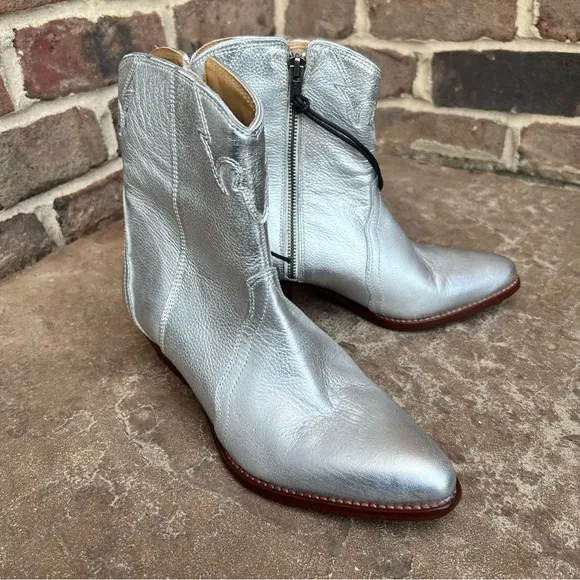 NEW Free People Frontier Silver Cowboy Cowgirl Western Boot Bootie Sz 38