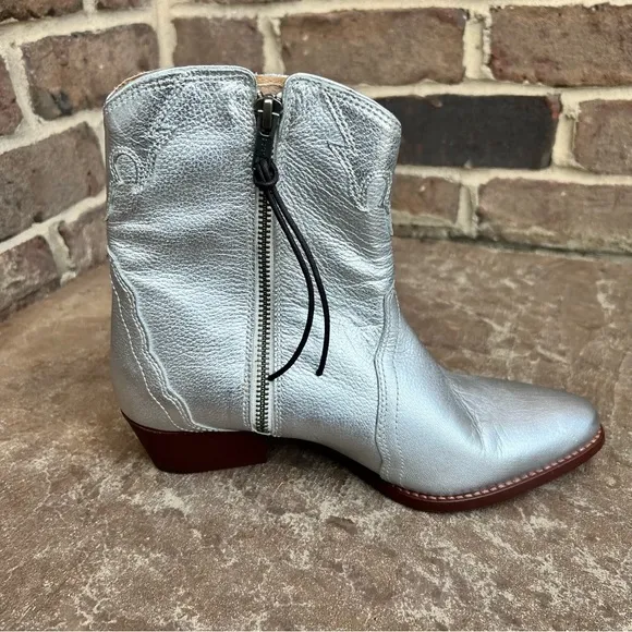 NEW Free People Frontier Silver Cowboy Cowgirl Western Boot Bootie Sz 38