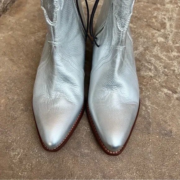 NEW Free People Frontier Silver Cowboy Cowgirl Western Boot Bootie Sz 38