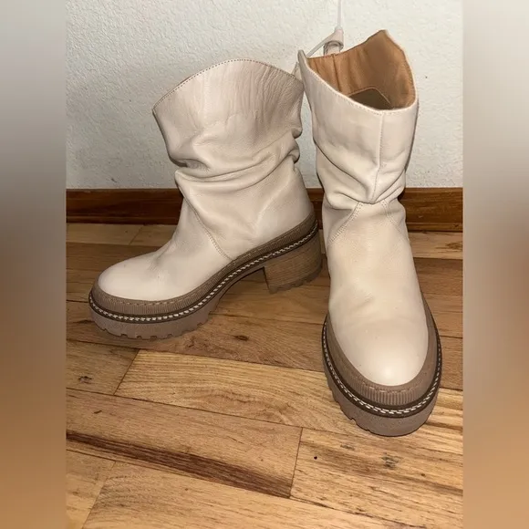 NEW Free People Mel Slouch Platform Chelsea Moto Boot in Bone Leather size 8