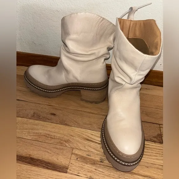 NEW Free People Mel Slouch Platform Chelsea Moto Boot in Bone Leather size 8