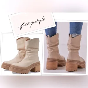 NEW Free People Mel Slouch Platform Chelsea Moto Boot in Bone Leather size 8
