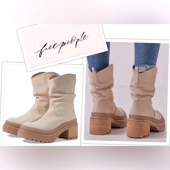 NEW Free People Mel Slouch Platform Chelsea Moto Boot in Bone Leather size 8