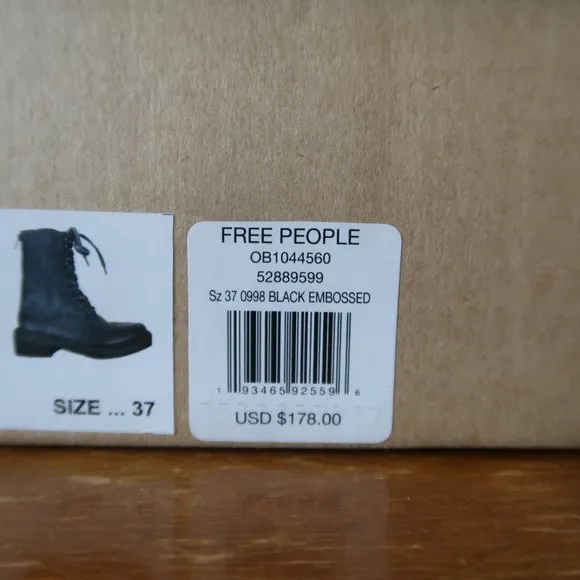 NEW FREE PEOPLE SANTA FE LACE UP BOOT BLACK EMBOSSED