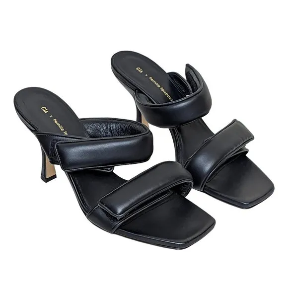 New GIA Borghini Pernille Teisbaek Black Perni Leather 2 Straps Slide Heel 10