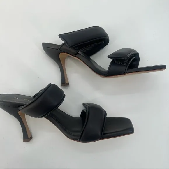 New GIA Borghini Pernille Teisbaek Black Perni Leather 2 Straps Slide Heel 10