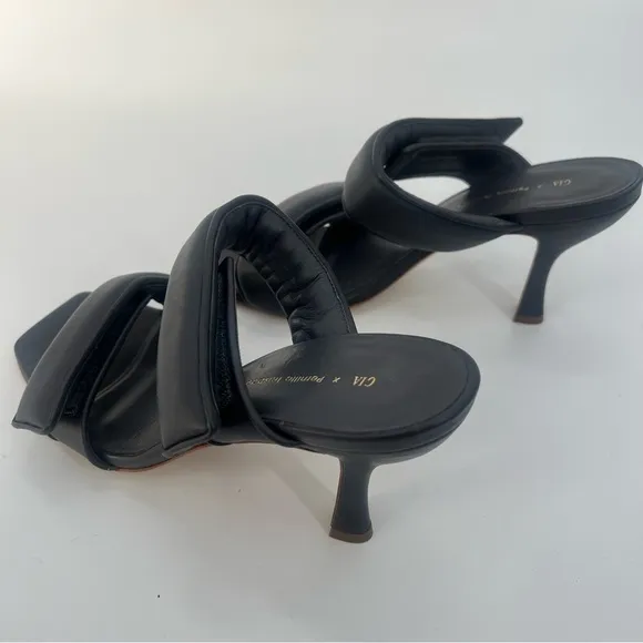 New GIA Borghini Pernille Teisbaek Black Perni Leather 2 Straps Slide Heel 10