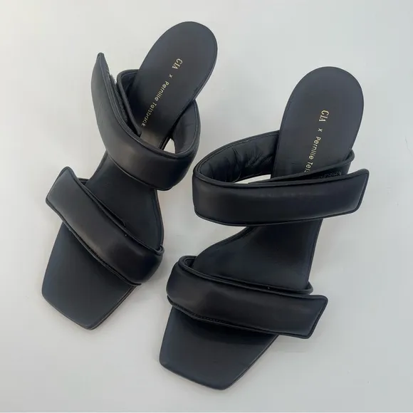 New GIA Borghini Pernille Teisbaek Black Perni Leather 2 Straps Slide Heel 10
