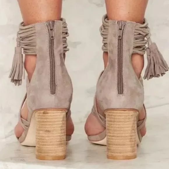NEW Jeffrey Campbell Despina Leather Suede Sandals 3” Round Block Heel 7.5 Shoe
